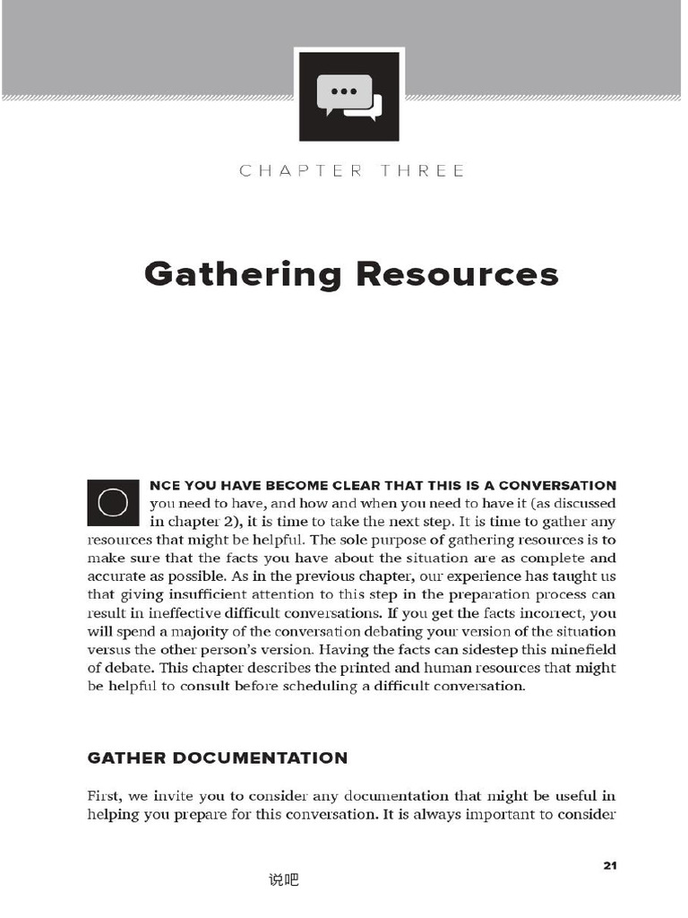 Effective Difficult Conversations Chapter 3 Gathering Resources | PDF