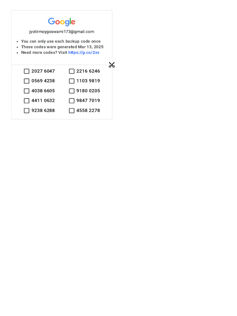 Backup Codes for Gmail 173 | PDF