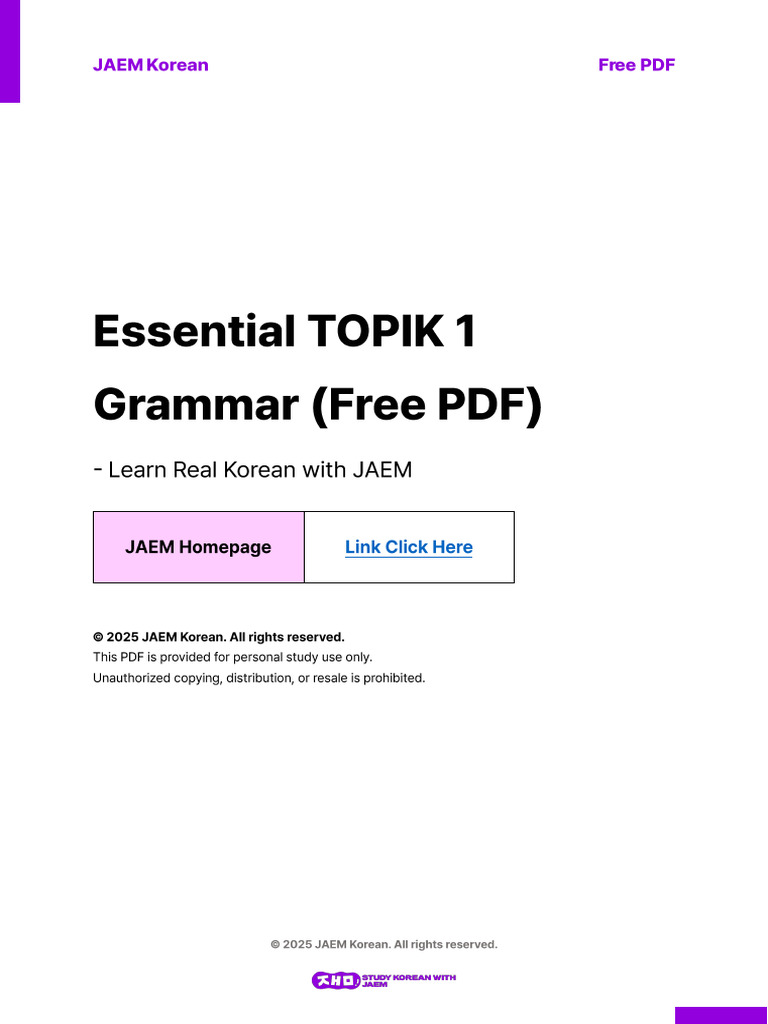Free PDF Essential TOPIK 1 Grammar List | PDF