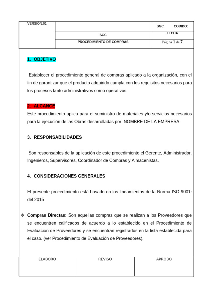 Procedimiento de Compras ISO 9001 | PDF | Logística | Business