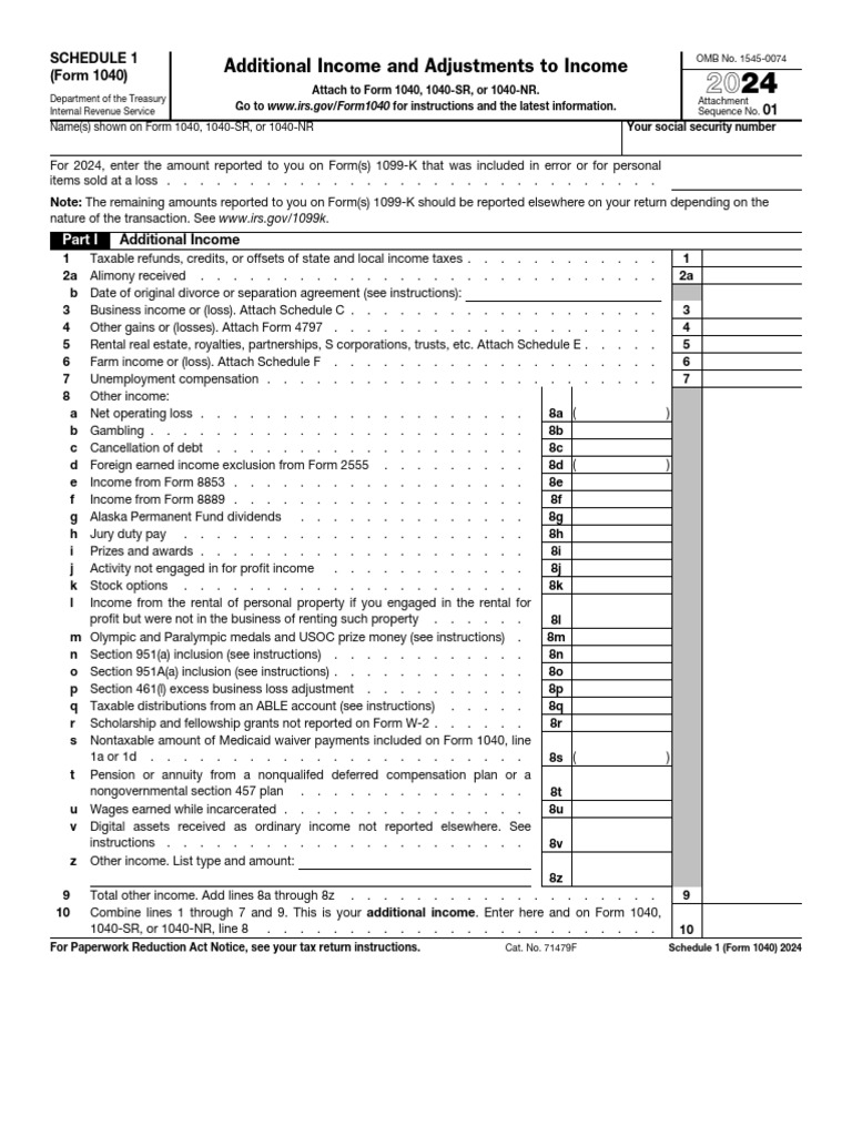 2024 Schedule 1: Additional Income Form | PDF | Taxes | Government Finances