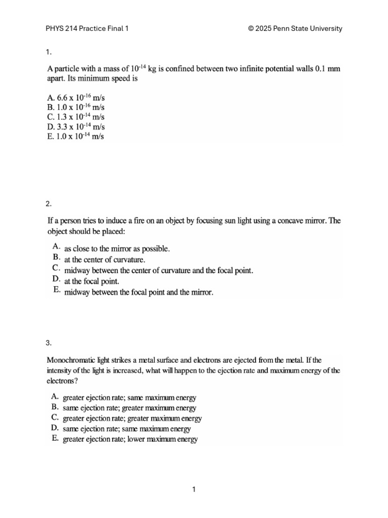 PHYS 214 Practice Final Exam Guide | PDF