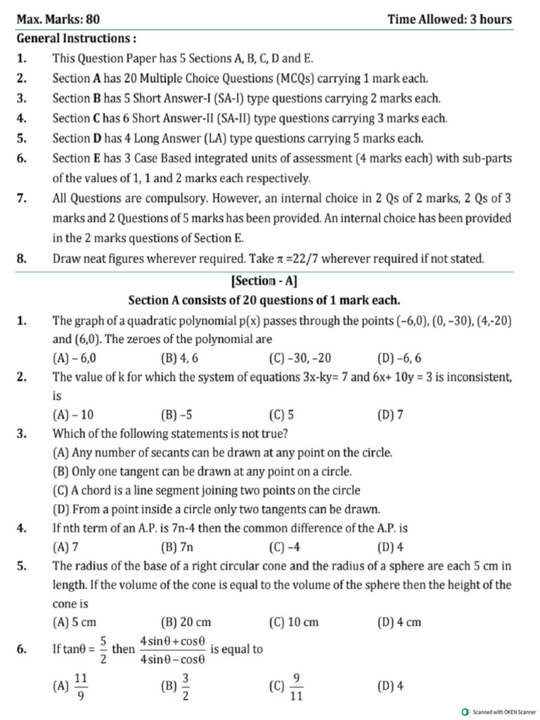 Class 10 Cbse Standard Maths | PDF