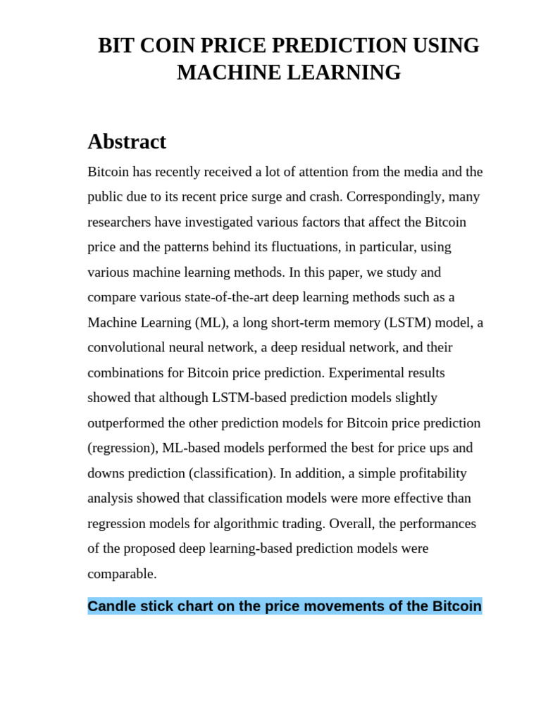 Bit Coin Price Prediction Using Machine Learning | PDF | Machine Learning |  Software Testing