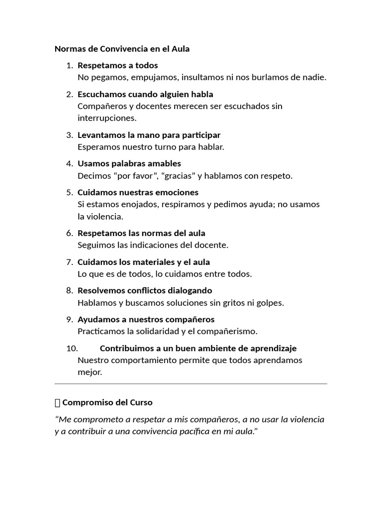 Normas de Convivencia en el Aula | PDF | Salón de clases | Maestros