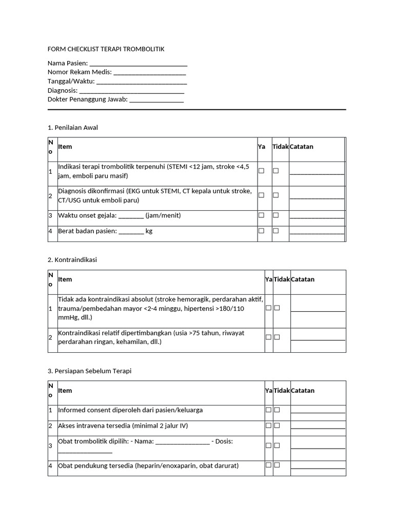 Checklist Terapi Trombolitik Pasien | PDF
