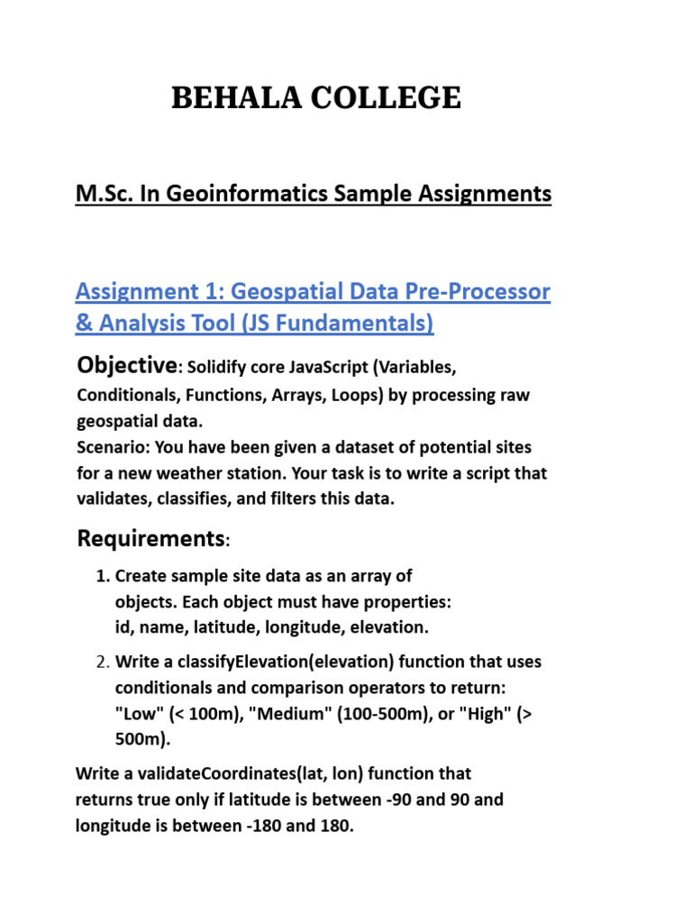 Geoinformatics JavaScript Assignments | PDF | Java Script | Scope ...