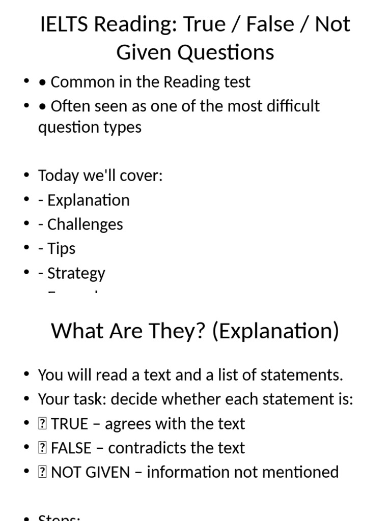 IELTS True/False/Not Given Tips | PDF