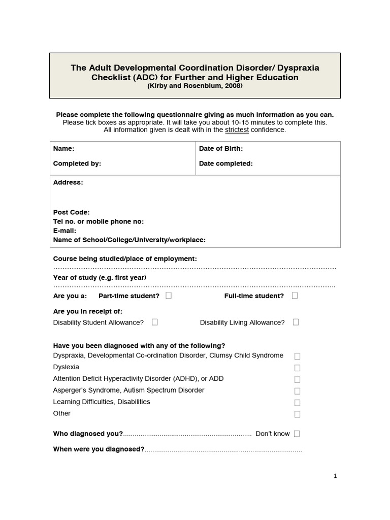 ADC Checklist | PDF | Developmental Disabilities | Disability