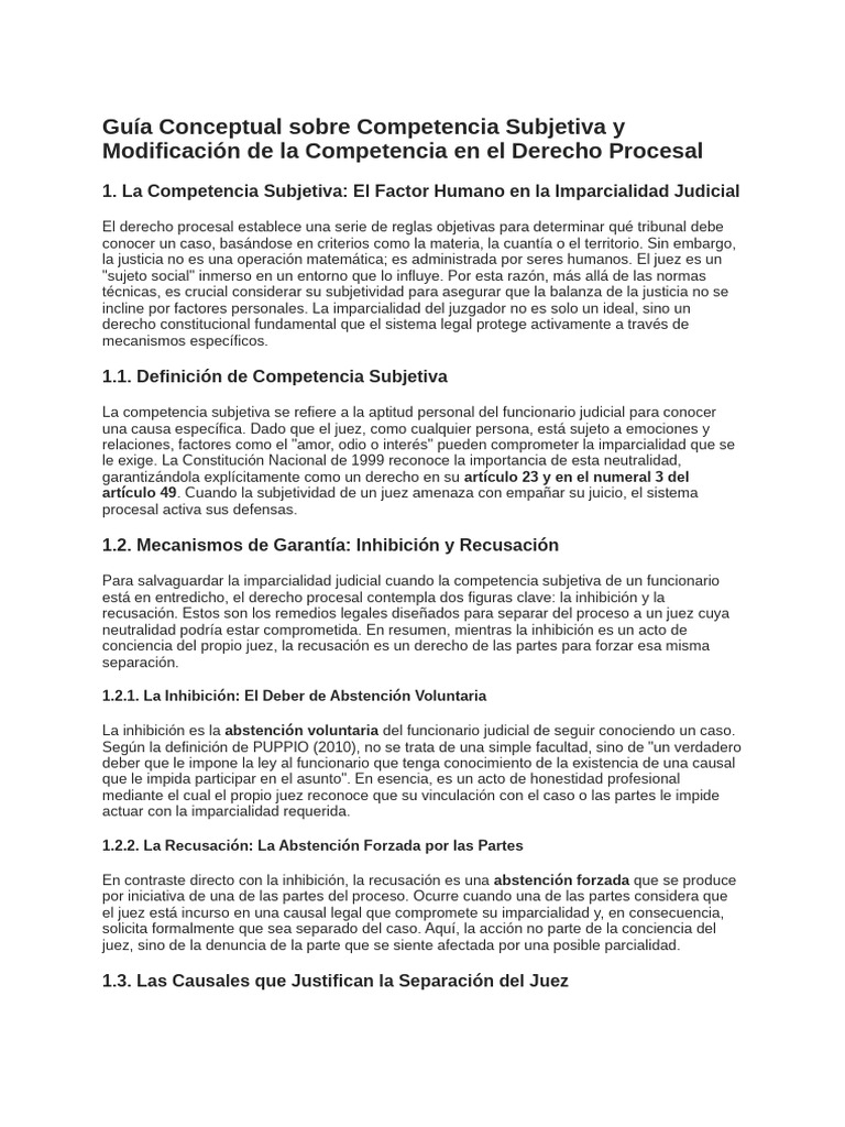 Competencia Subjetiva en Derecho Procesal | PDF | Ley procesal ...