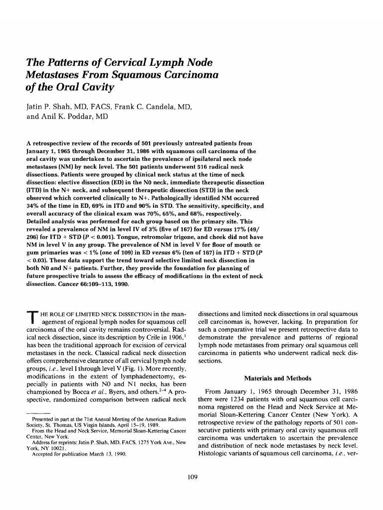 The Patterns of Cervical Lymph Node Metastases Fro | PDF | Metastasis ...