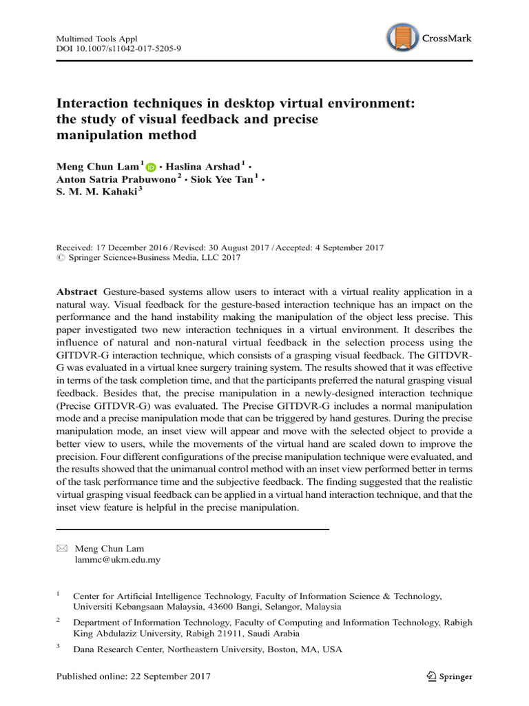 Virtual Interaction Techniques Study | PDF | Virtual Reality | Hand
