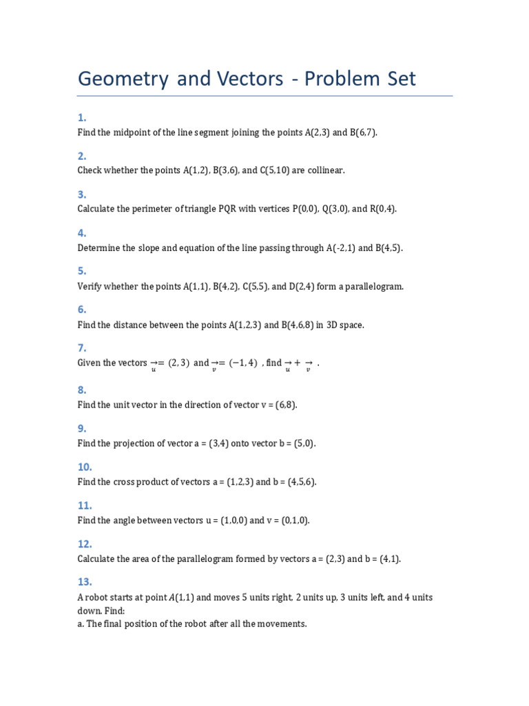 Geometry and Vectors Problem Set | PDF