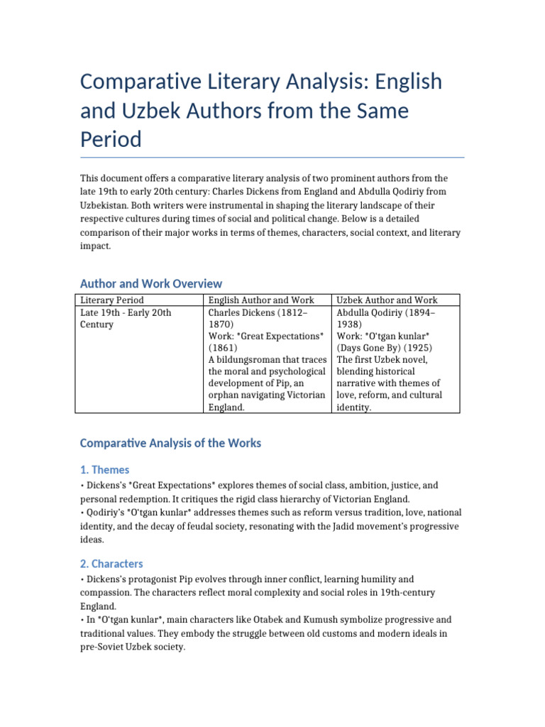 Full_Comparative_Analysis_English_Uzbek_Authors (1) | PDF | Great ...