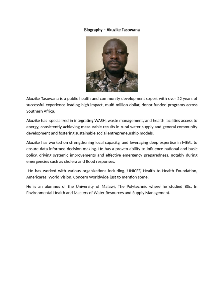 Akuzike Tasowana: Public Health Expert | PDF