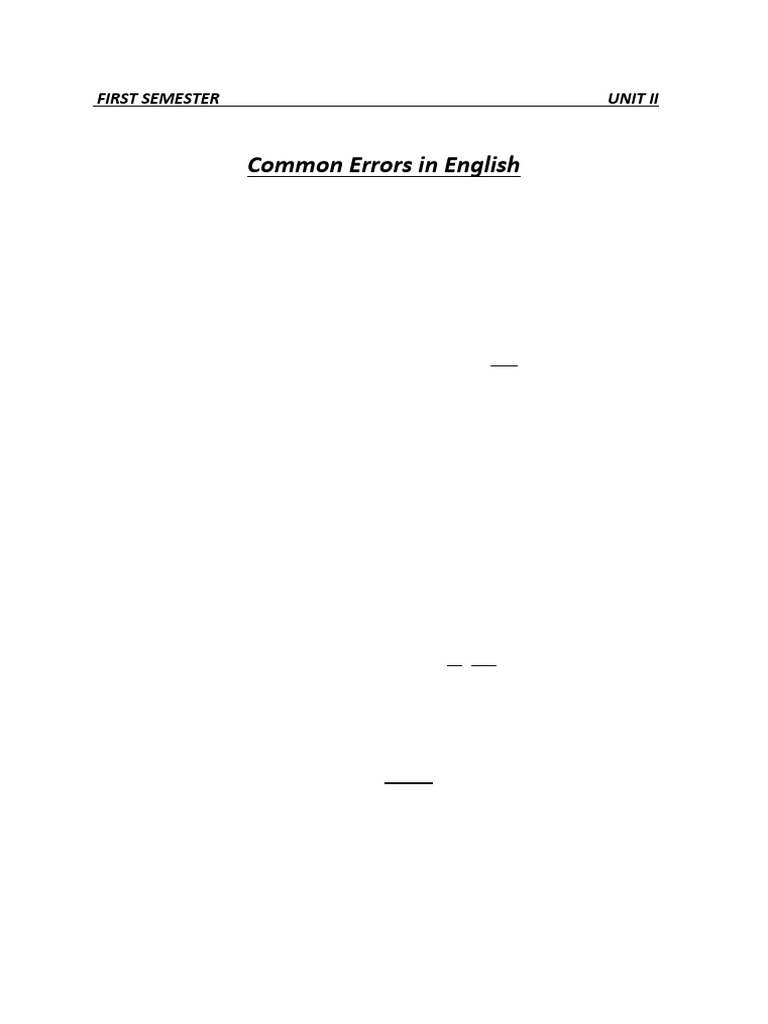 Common Errors in English UNIT II | PDF | Grammatical Number | Plural