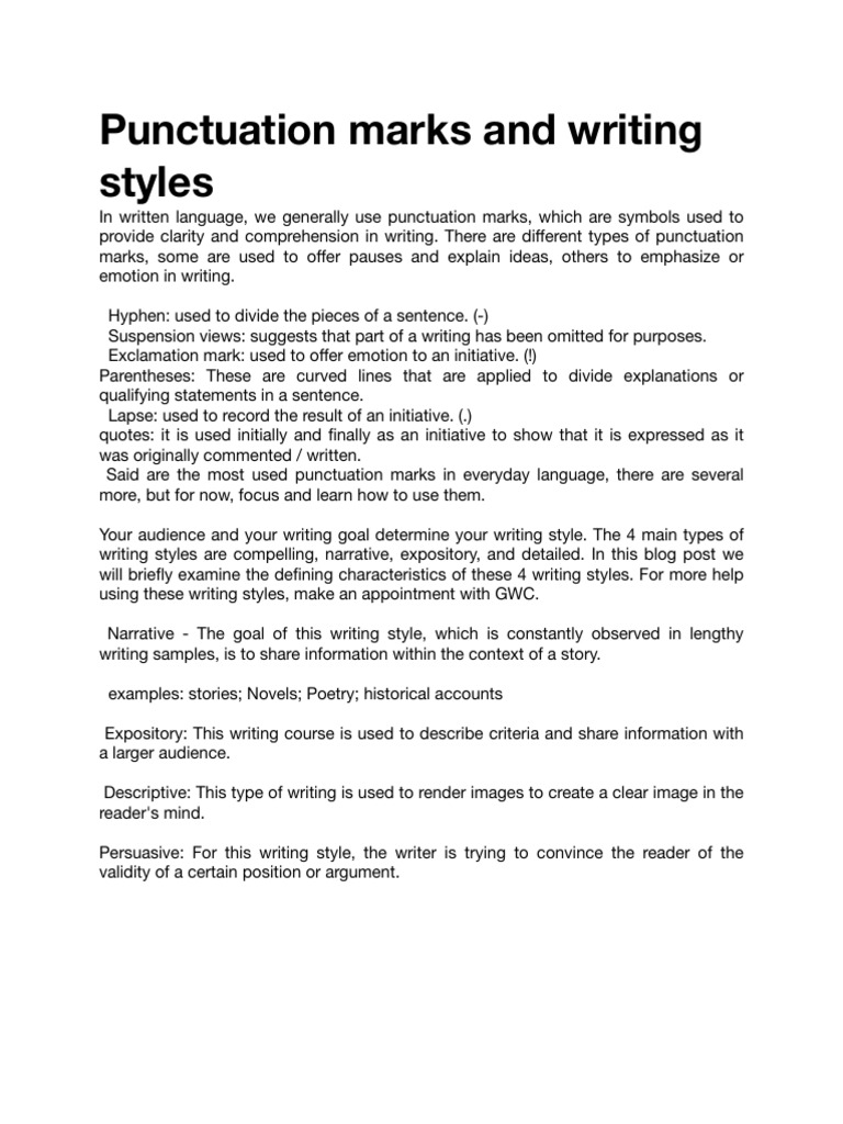 Punctuation Marks and Writing Styles Guide | PDF