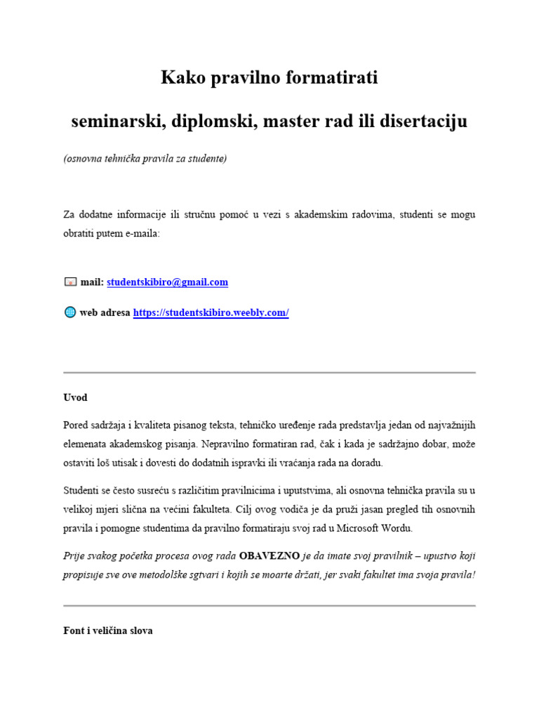 Kako Pravilno Formatirati Seminarski, Diplomski, Master Rad Ili ...