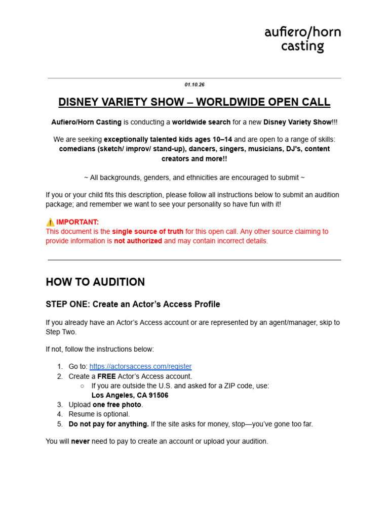 Disney Variety Show Audition Call | PDF | Audition