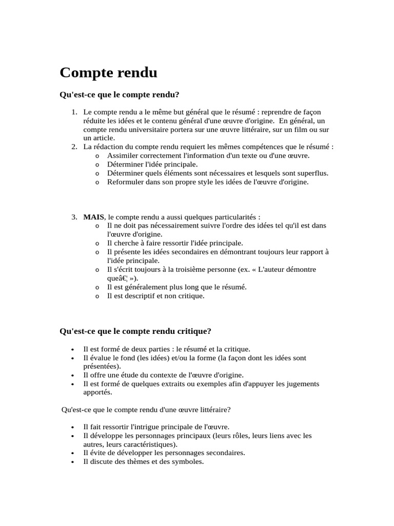 Guide de rédaction d'un compte rendu | PDF
