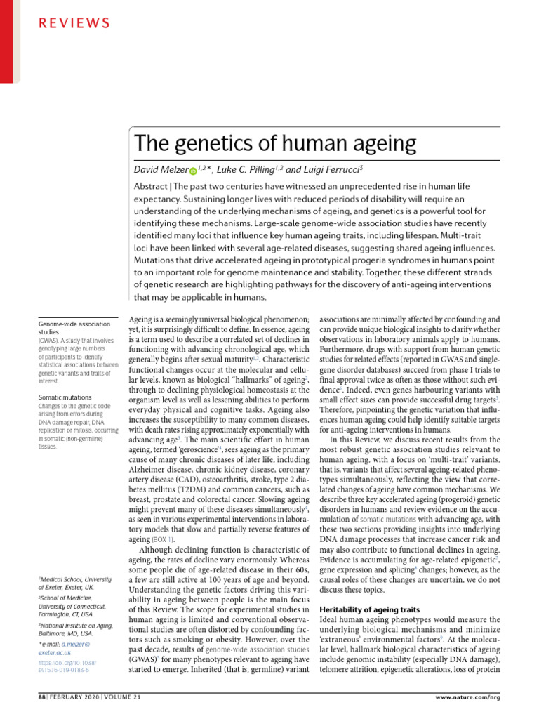 Genetics of Human Ageing Explained | PDF | Longevity | Ageing