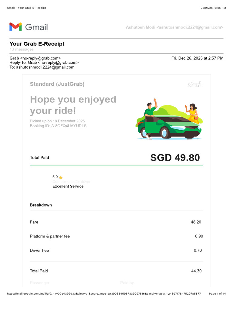 Grab E-Receipt for Ride on Dec 18 | PDF | Transport | Public Transport