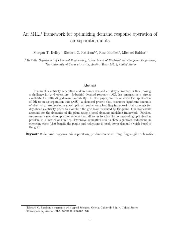 MILP Framework for Air Separation DR Optimization | PDF | Distillation ...
