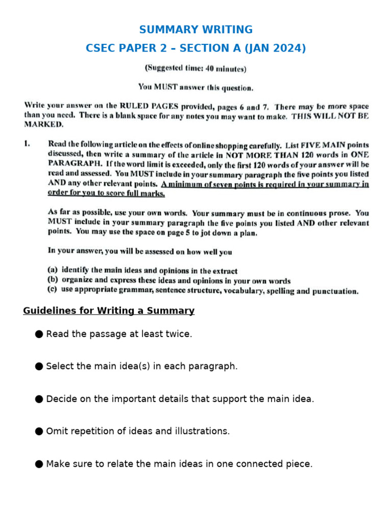 Summary Writing Guidelines for CSEC | PDF | Online Shopping | Retail
