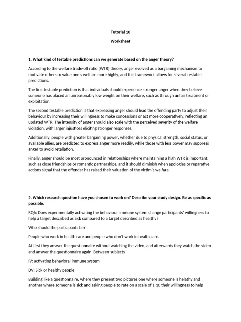 Anger Theory and Behavioral Immune System | PDF | Anger | Questionnaire