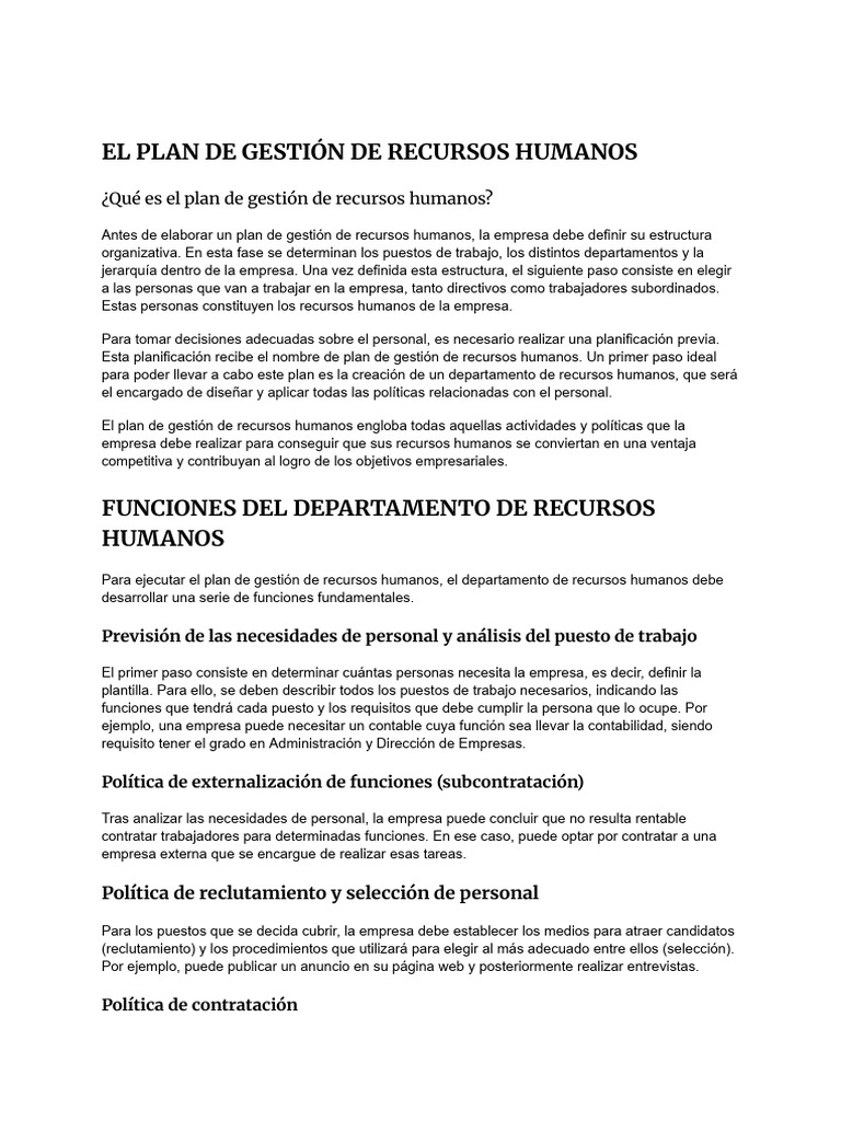 Plan de Gestión de Recursos Humanos | PDF | Salario | Empresa de inicio