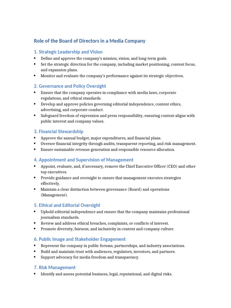Board of Directors' Role in Media Companies | PDF | Corporate Social ...