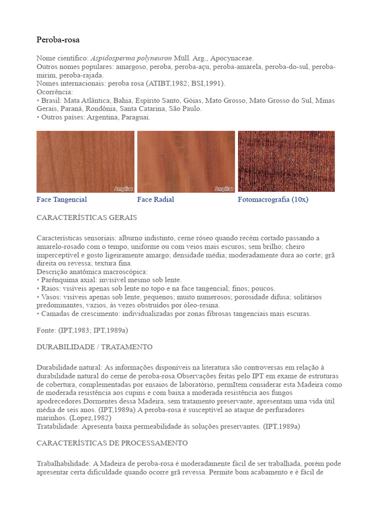 APOCYNACEAE - Aspidosperma polyneuron (Peroba-rosa) | PDF | Madeira