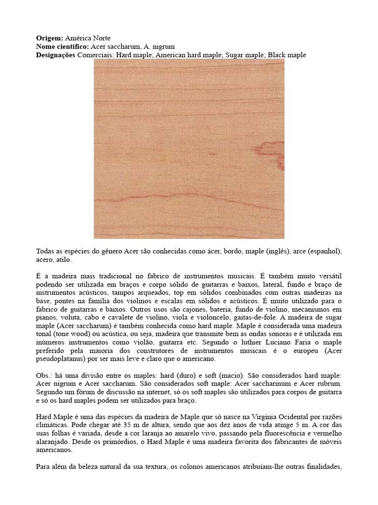 Madeira de Maple: Usos e Propriedades | PDF | Xarope de bordo | Guitarras