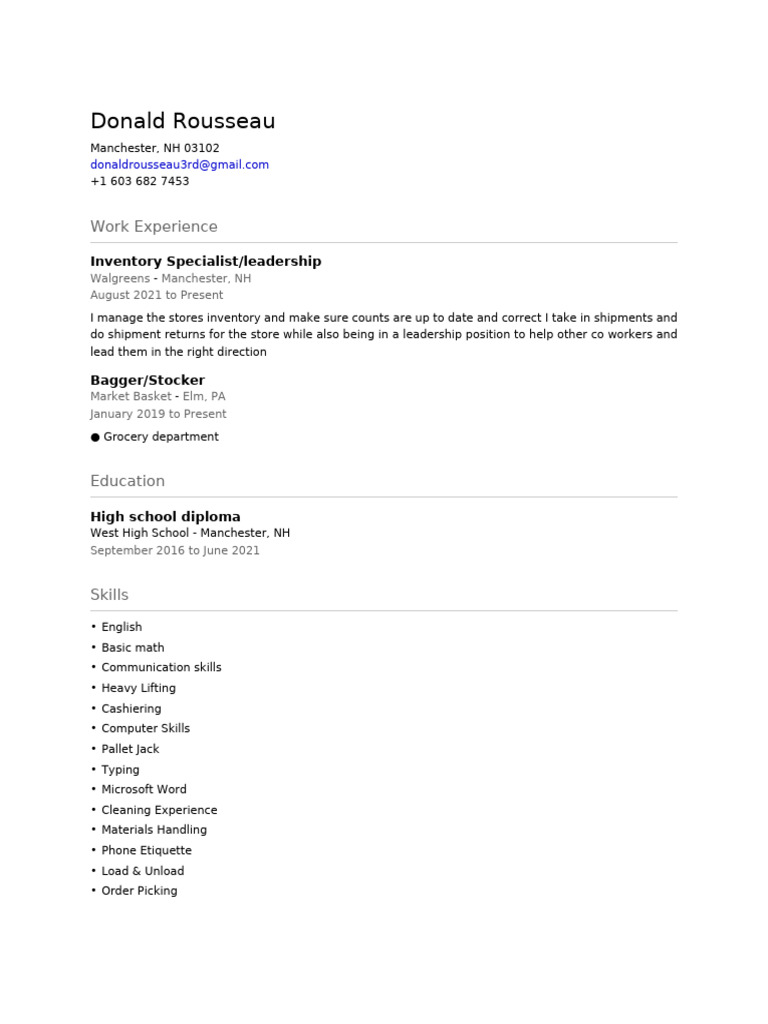 Inventory Specialist Resume - Donald Rousseau | PDF