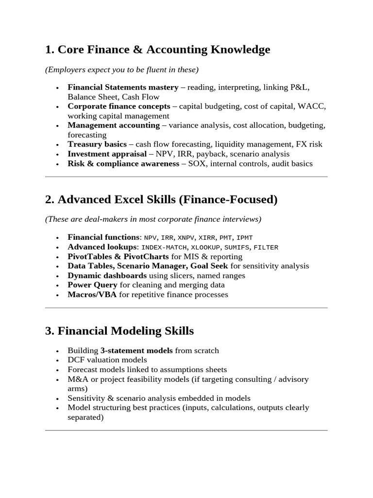 Essential Skills for Finance Careers | PDF | Financial Modeling ...