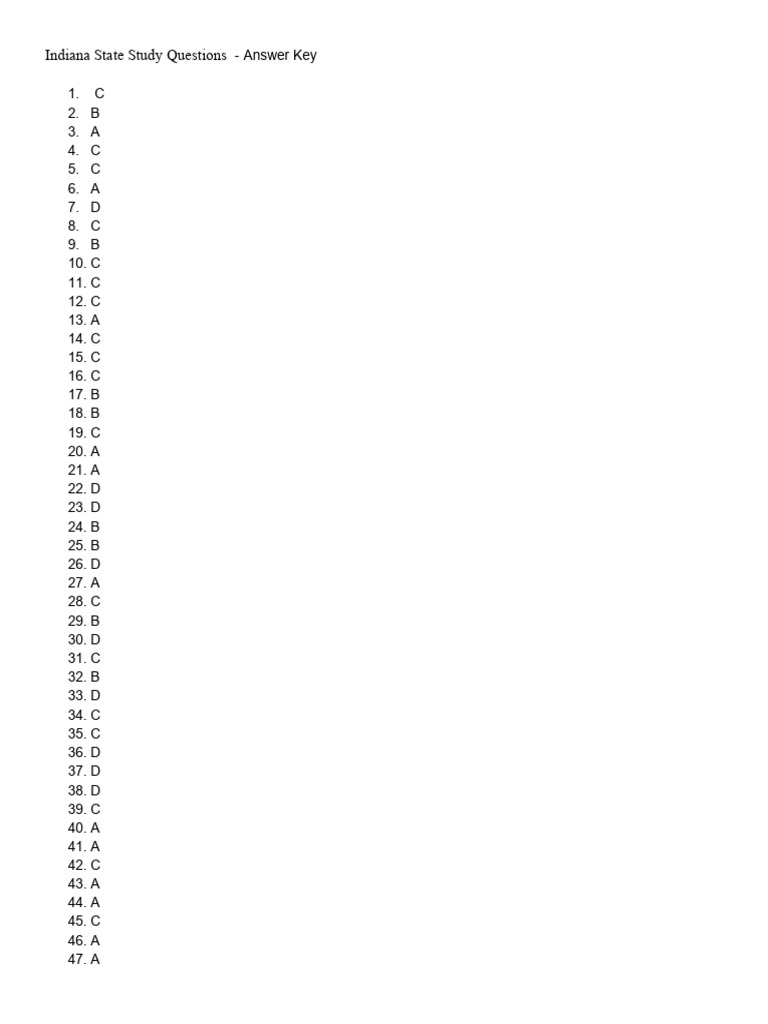 Indiana State Exam Questions Answer Key Rev. 6.19.23 | PDF