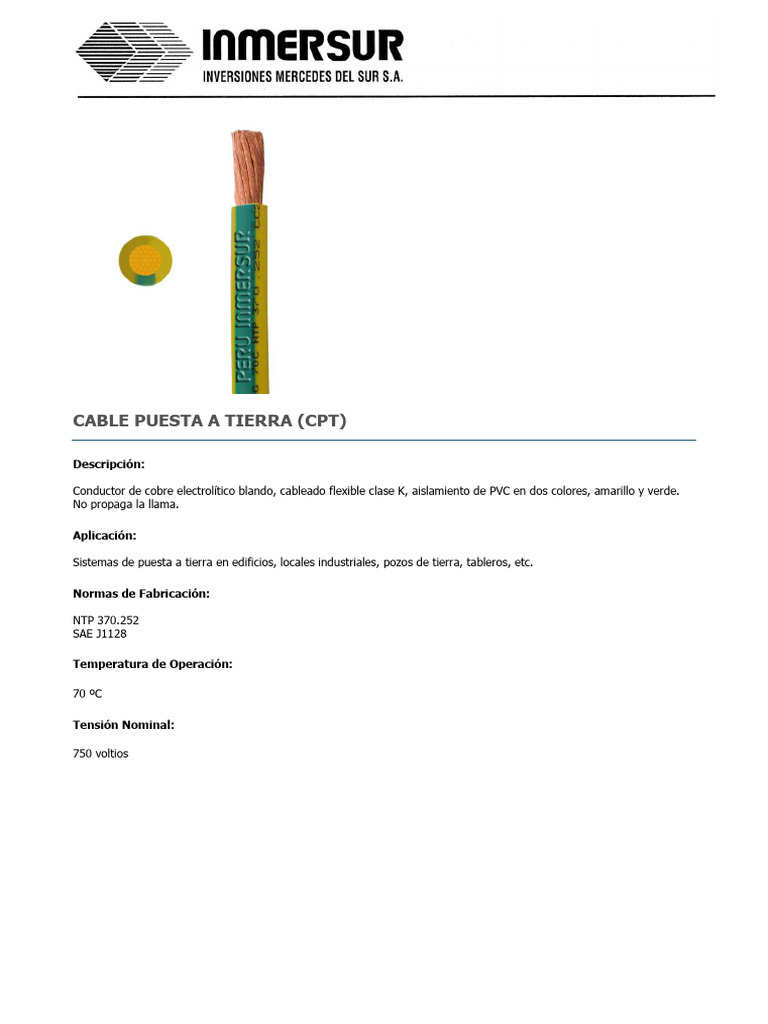 Cable de Puesta a Tierra Flexible CPT | PDF