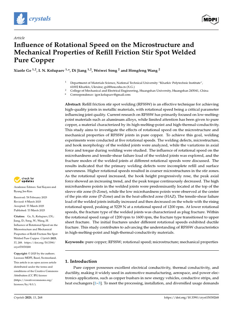 Rotational Speed Effects on RFSSW Copper | PDF | Welding | Construction