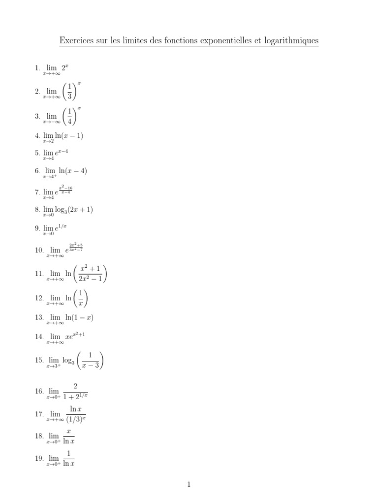 Limites des fonctions exponentielles et logarithmiques | PDF