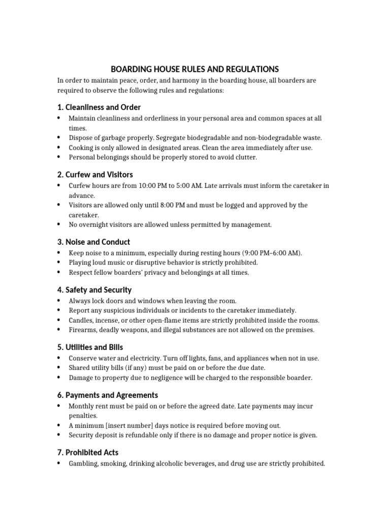 Boarding House Rules | PDF