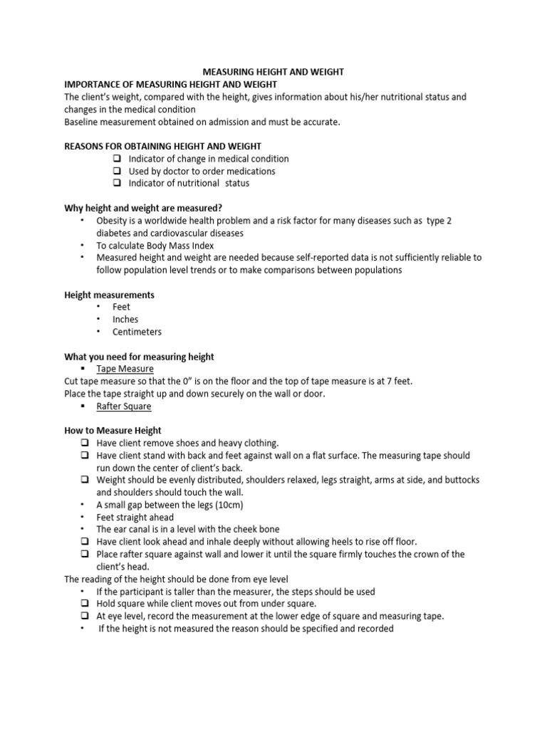 Importance of Measuring Height and Weight | PDF | Weighing Scale ...