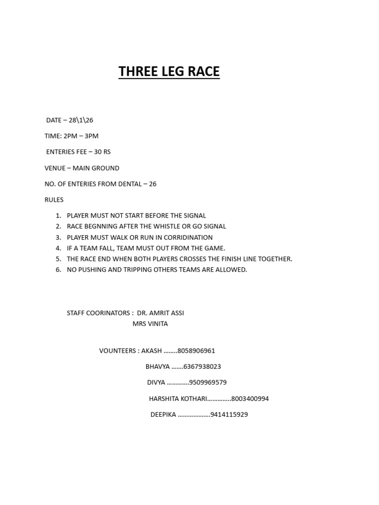Three Leg Race Event Details | PDF