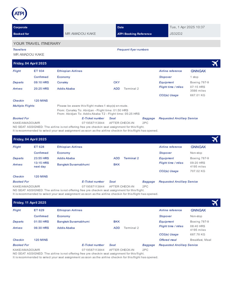 Atpi Itinerary Js32d2 Lead Mr Amadou Kake 04-Apr-25 (1) | PDF | Mobile ...