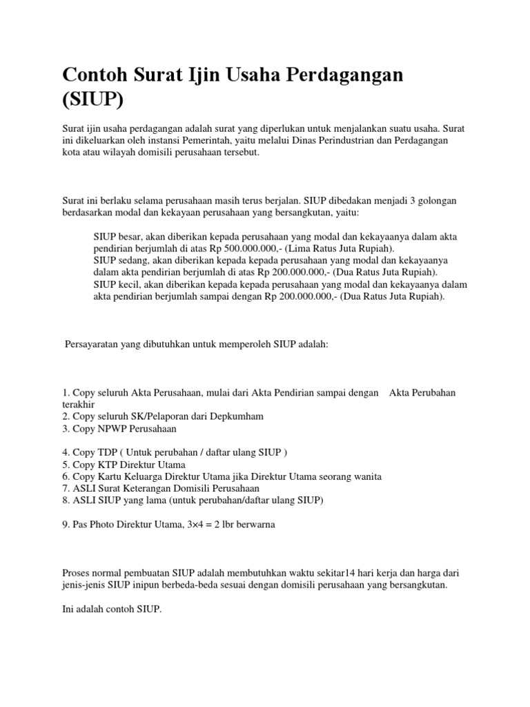 Contoh Surat Ijin Usaha Perdagangan Contoh Surat Ijin Usaha Perdagangan