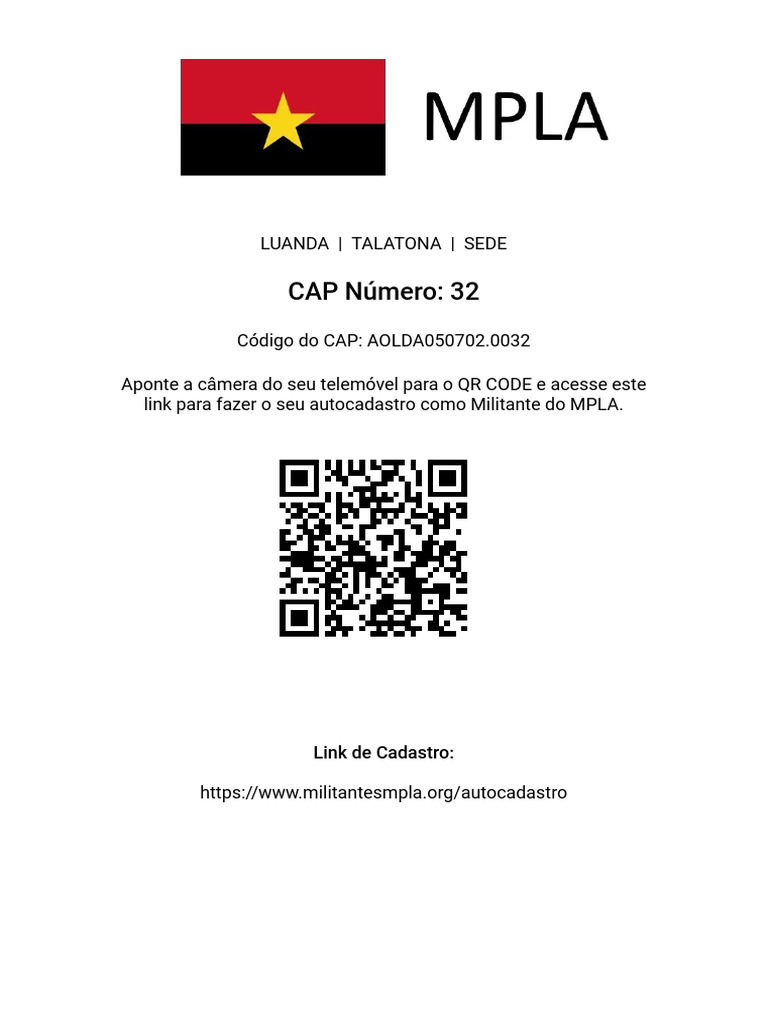 Autocadastro Militante MPLA Luanda | PDF