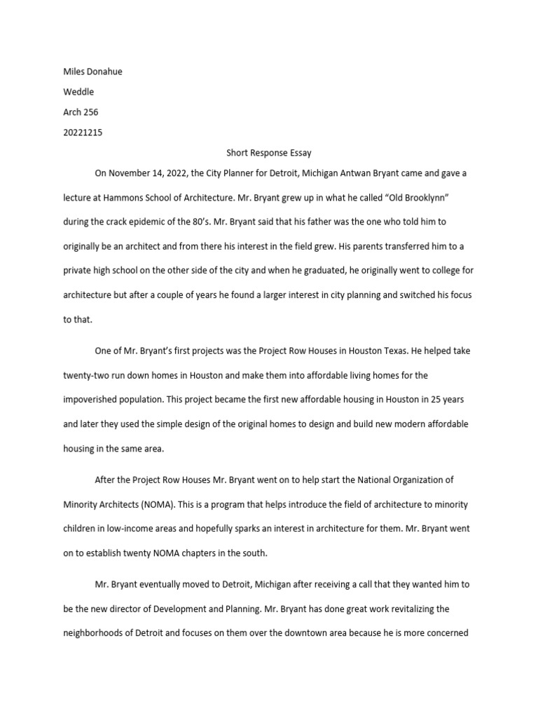 Short Response Essay | PDF