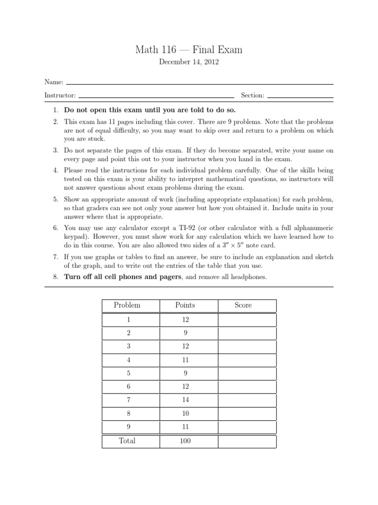 Math 116 Final Exam December 2012 | PDF | Power Series | Mathematical ...