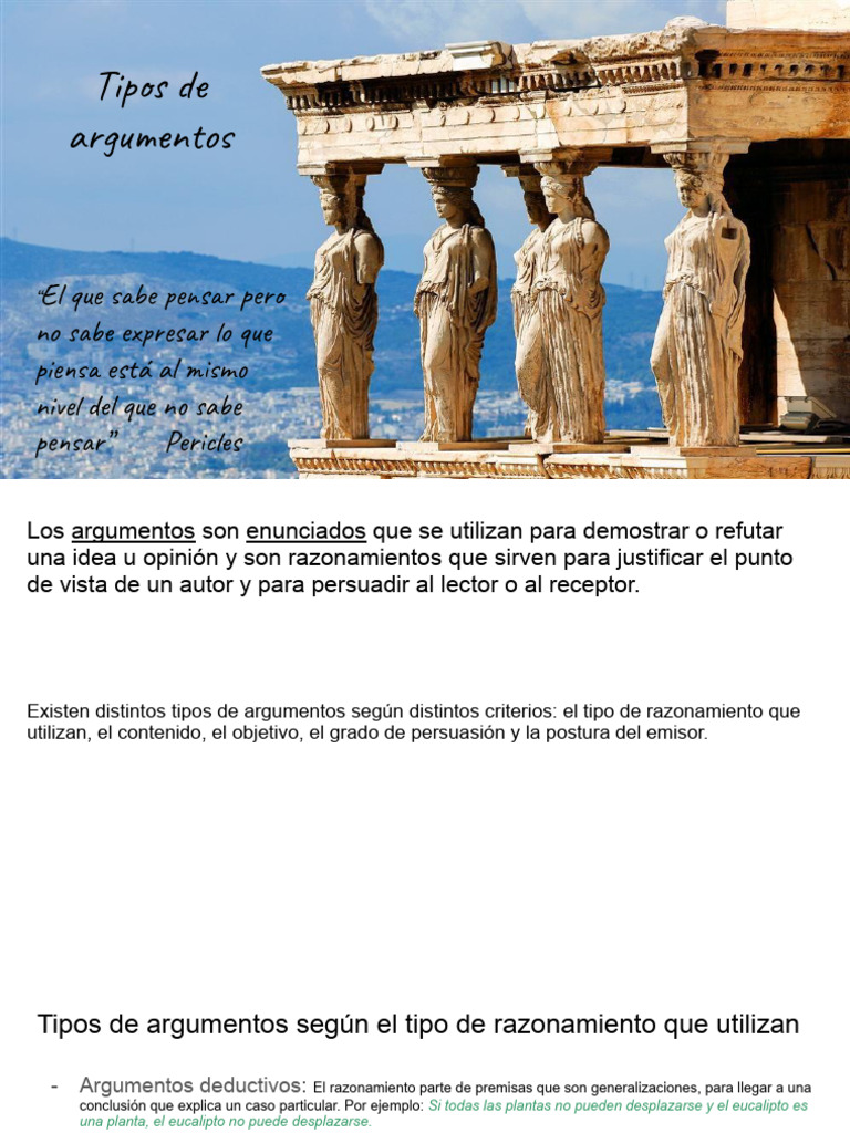 Tipos de Argumentos y su Clasificación | PDF | Razón | Argumento