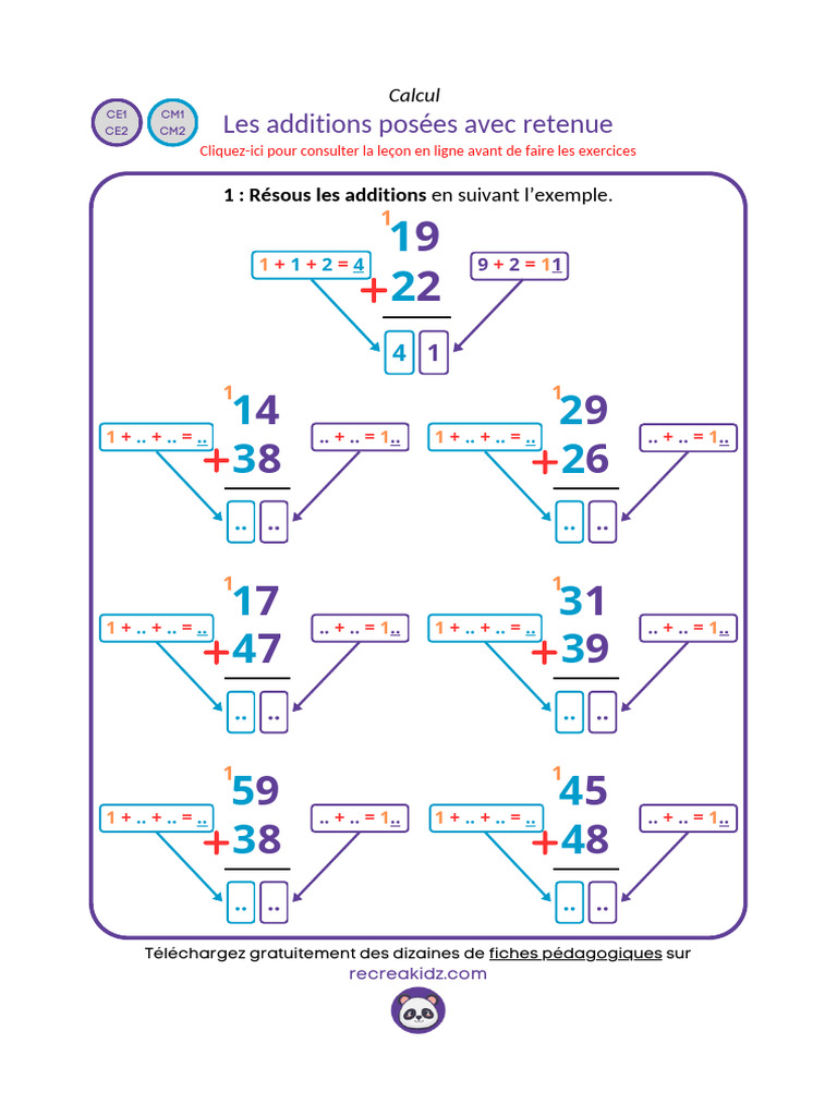 Additions posées avec retenue CE1 à CM2 | PDF | Échecs | Ouverture (échecs)