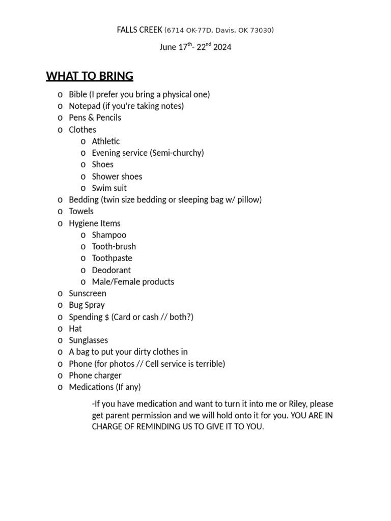 falls creek dress code Parent Pack '16